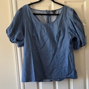 Ann Taylor Factory Blue Puff Sleeve Blouse